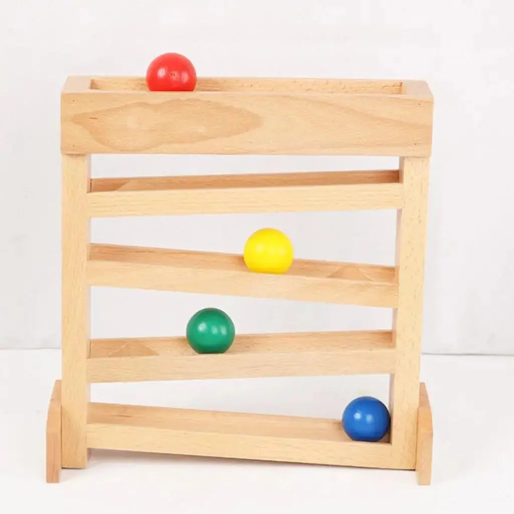 Juguete Montessori de Pista de Bolas para Niños Pequeños - Set de Rampas de Madera con 4 Bolas Coloridas