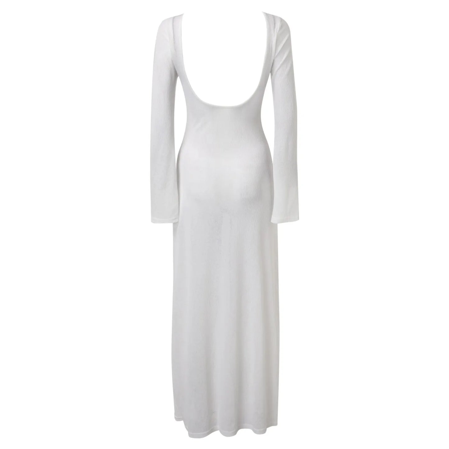 Sexy Women Long Knit Sleeve Bikin Backless Solid Dresses Fashion Cover Up Female See-Through Hollow-Out Beach Knitwear Dress