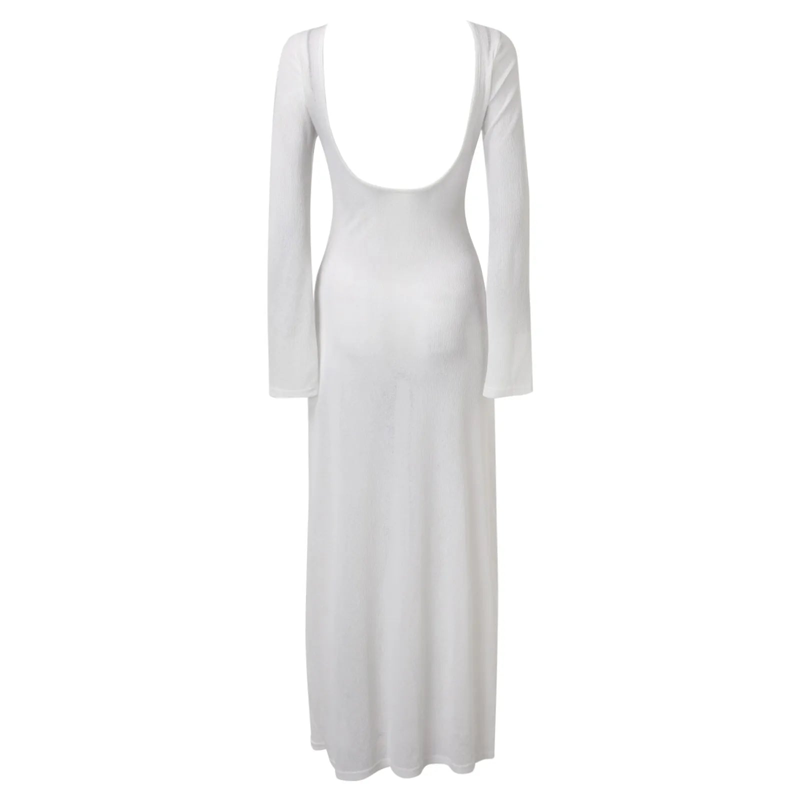 Sexy Women Long Knit Sleeve Bikin Backless Solid Dresses Fashion Cover Up Female See-Through Hollow-Out Beach Knitwear Dress