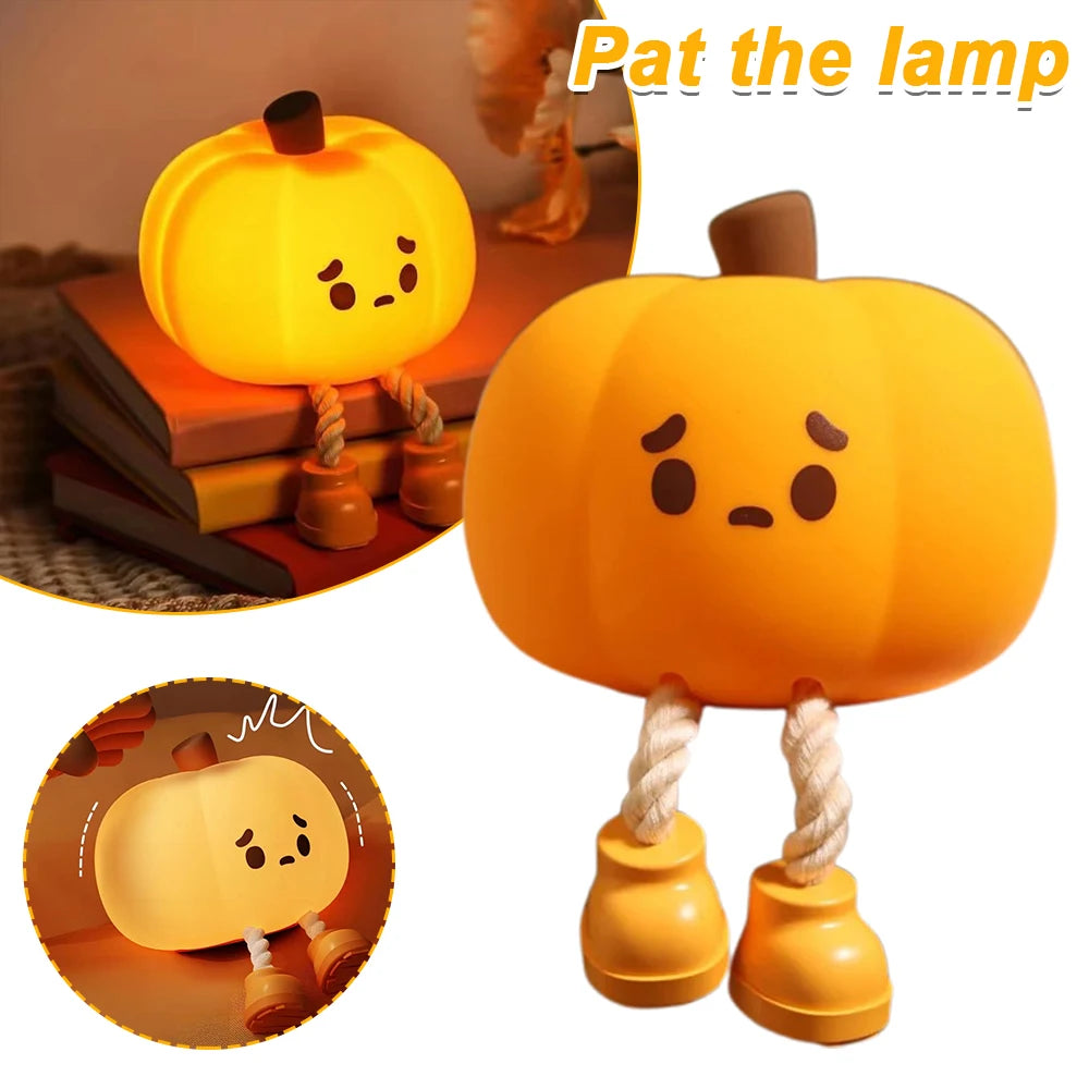 Lámpara de noche con forma de calabaza, táctil, de silicona, recargable, LED, bonita, para Navidad
