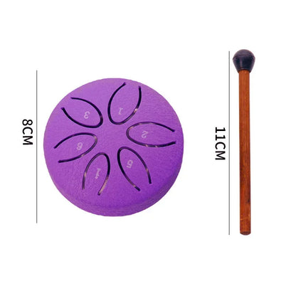 3 Inches 6 Tones Steel Tongue Drum Outdoors Rain Drums Instrument Mini Hand Drum Ethereal Drums Sticks Percussion Accessories