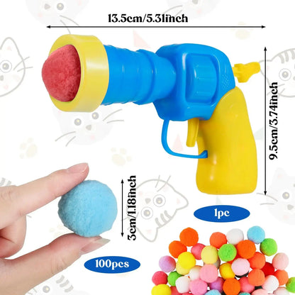 Cat Toy Balls,1 Cat Ball Launcher and 100Pcs 1.2inch Cat Pom Pom Balls
