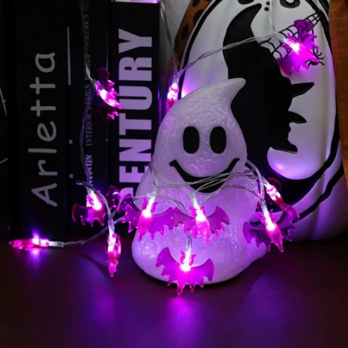 1PC 10/20/30 LED Purple Bat String Lights Battery Operated Outdoor Waterproof Hanging Decorative Lamp Suitable For Party Decor