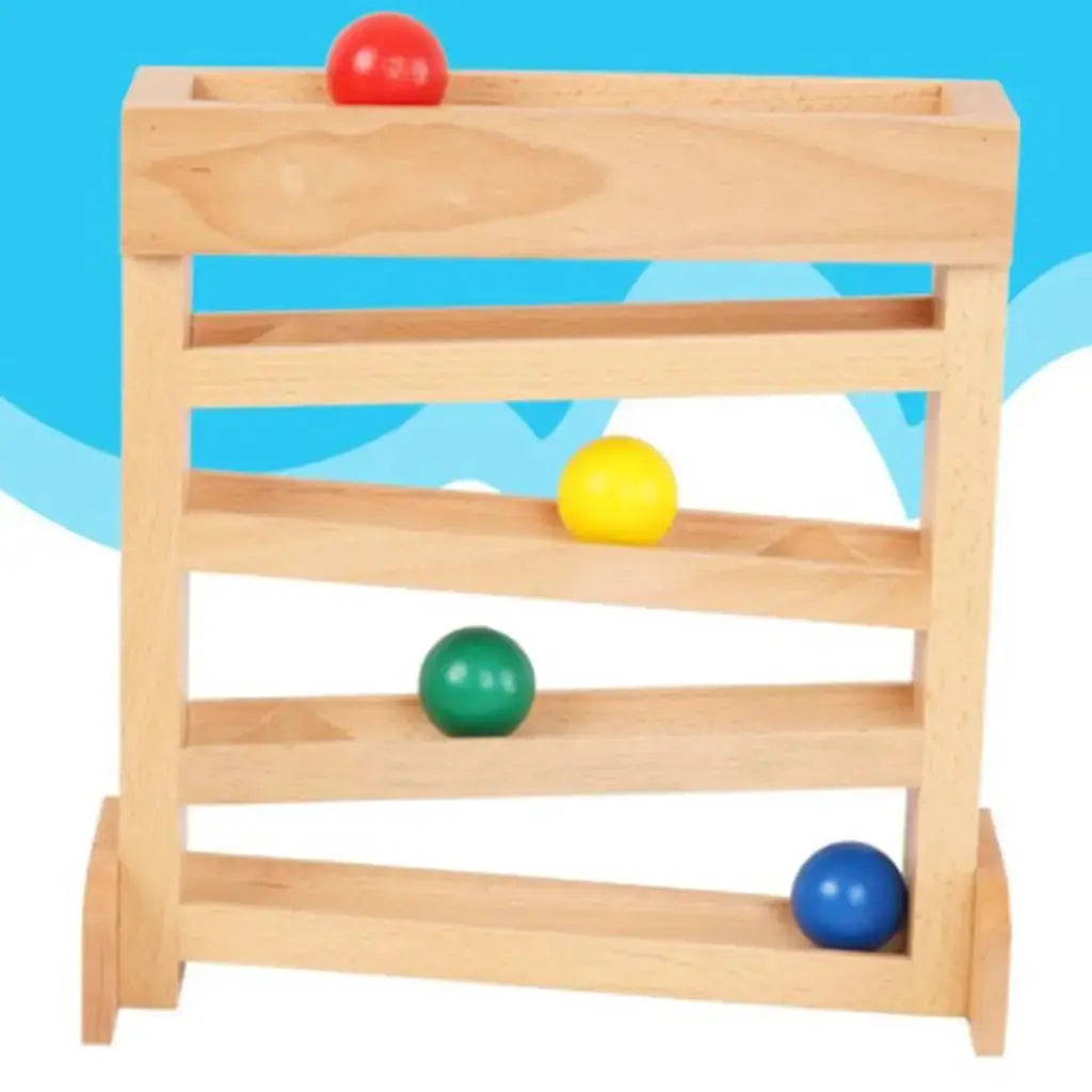 Juguete Montessori de Pista de Bolas para Niños Pequeños - Set de Rampas de Madera con 4 Bolas Coloridas