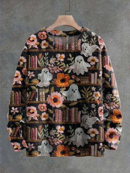 Autumn Winter Digital Printing Halloween Sweater Women Round Neck Party Club Knitwear Tops Casual Street Knit Jumpers Pullover