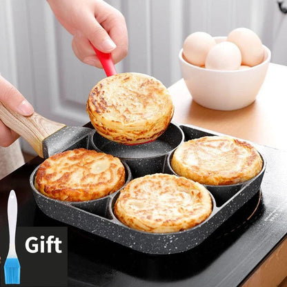 4-hole Omelet Pan Frying Pot Thickened Non-stick Egg Pancake Steak Cooking Pan Hamburg bread Breakfast Maker Induction cooker Shop1103813503 Store