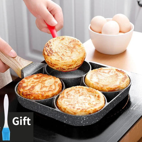 4-hole Omelet Pan Frying Pot Thickened Non-stick Egg Pancake Steak Cooking Pan Hamburg bread Breakfast Maker Induction cooker Shop1103813503 Store