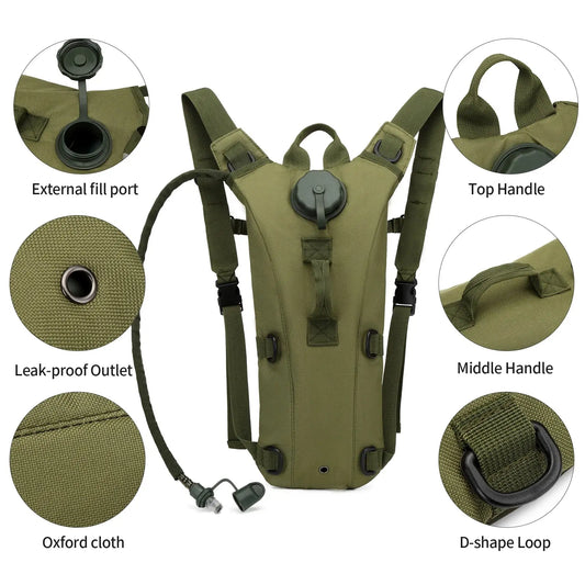 Tactical Water Hydration Pack - Military Class Camel Backpack with 3L