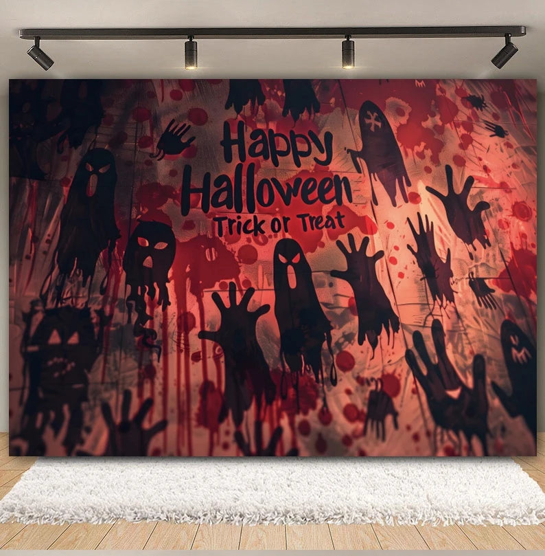 Horror Halloween Backdrop Blood Splatter Ghosts Bloody Handprints Haunted House Party Decor Photography Background Photo Studio