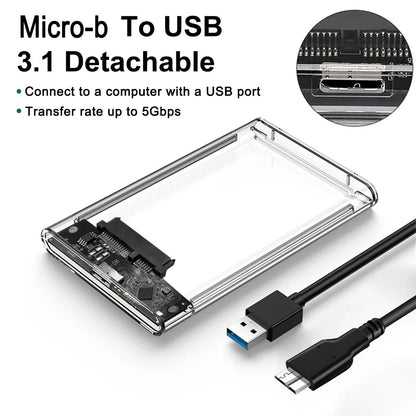 2.5 Inch HDD SSD Case SATA to USB 3.1 Type C 4TB Transparent External Hard Drive Housing Compatible UASP SATA III Laptop BEST Tools House Store
