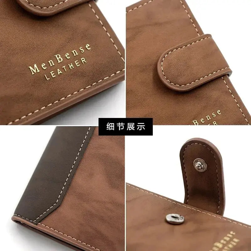 Billetera para hombre con cierre de broche Tarjetero de negocios Estuche Monedero corto para hombre de PU