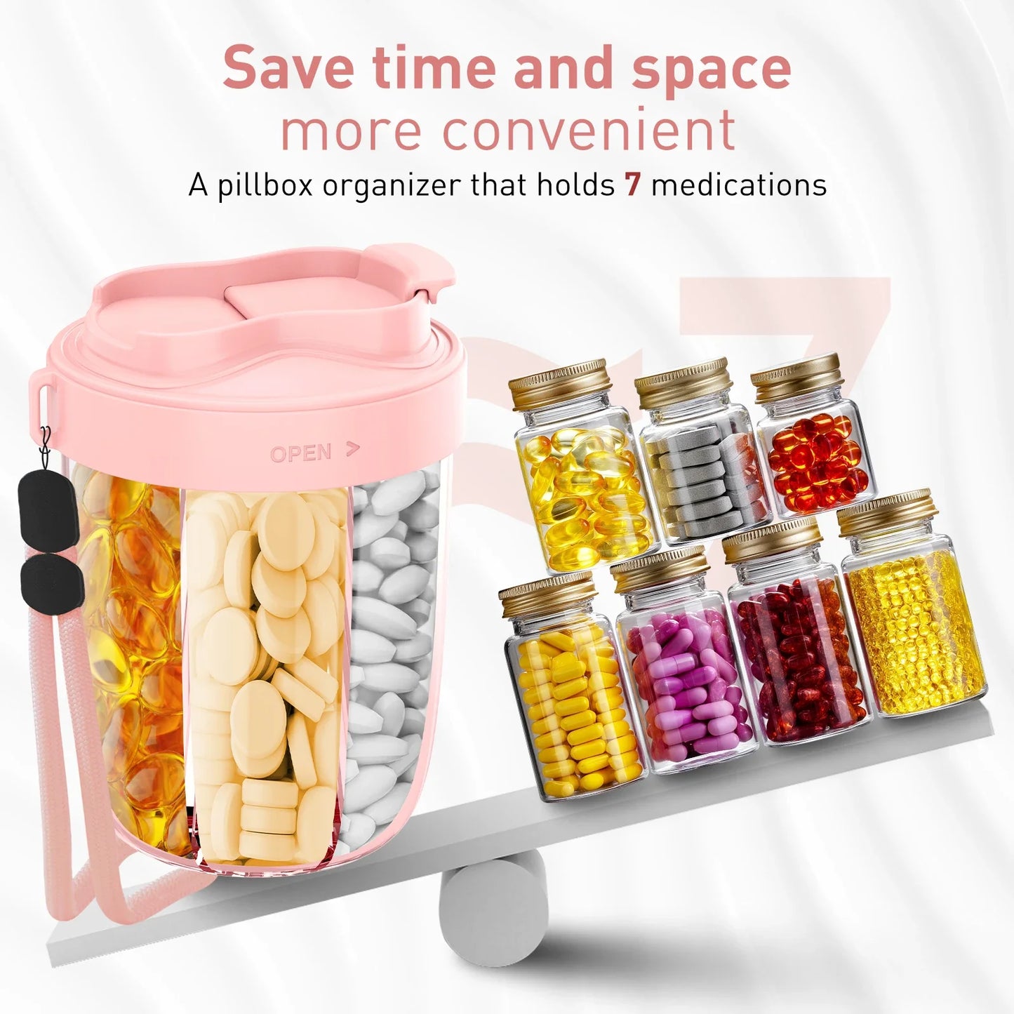 Dose on Time: 7-Compartment Pill Dispenser Bottle