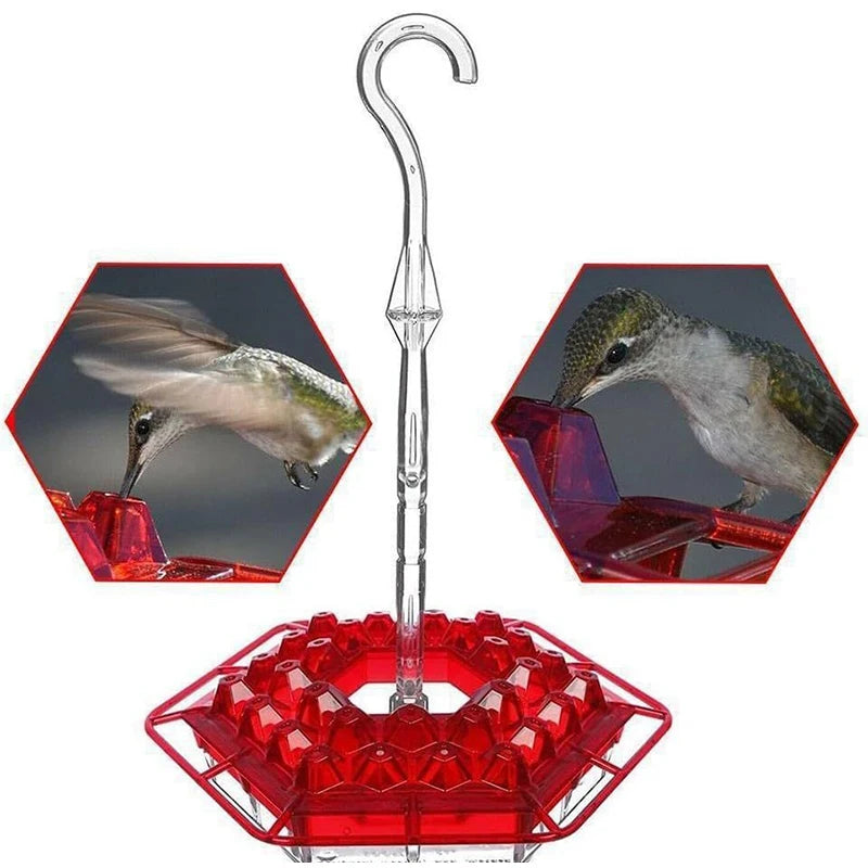 Comedero hexagonal para pájaros silvestres con gancho, comedero para colibríes, comedero para pájaros de jardín, dispensador de agua para mascotas de bosque