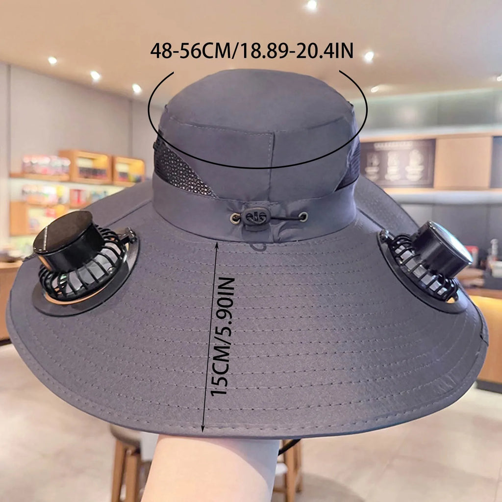 Multi-Function Solar Fan Sun Hat - Waterproof Fishing Hat with Built-In USB Charging & Wide Brim for UV/Heat Protection