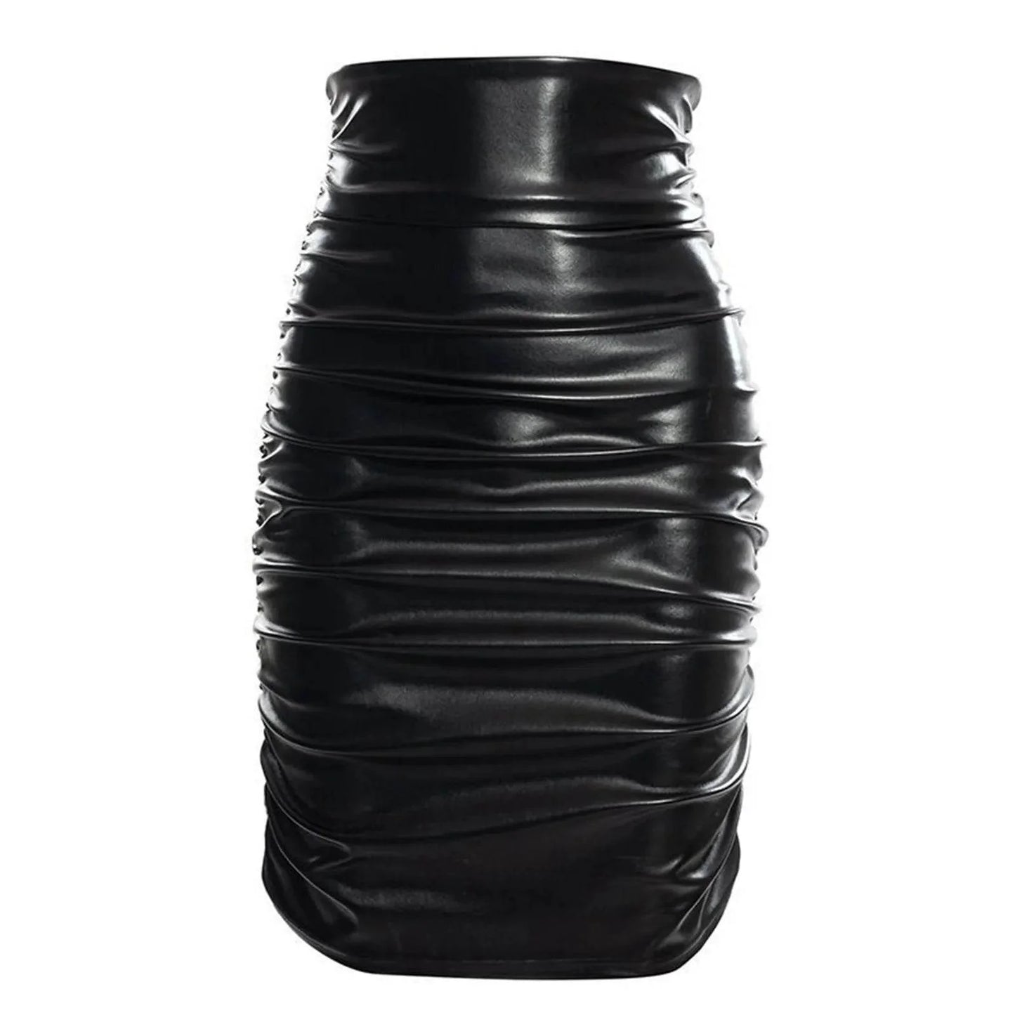 Black PU Leather Pleated Wrap Skirt