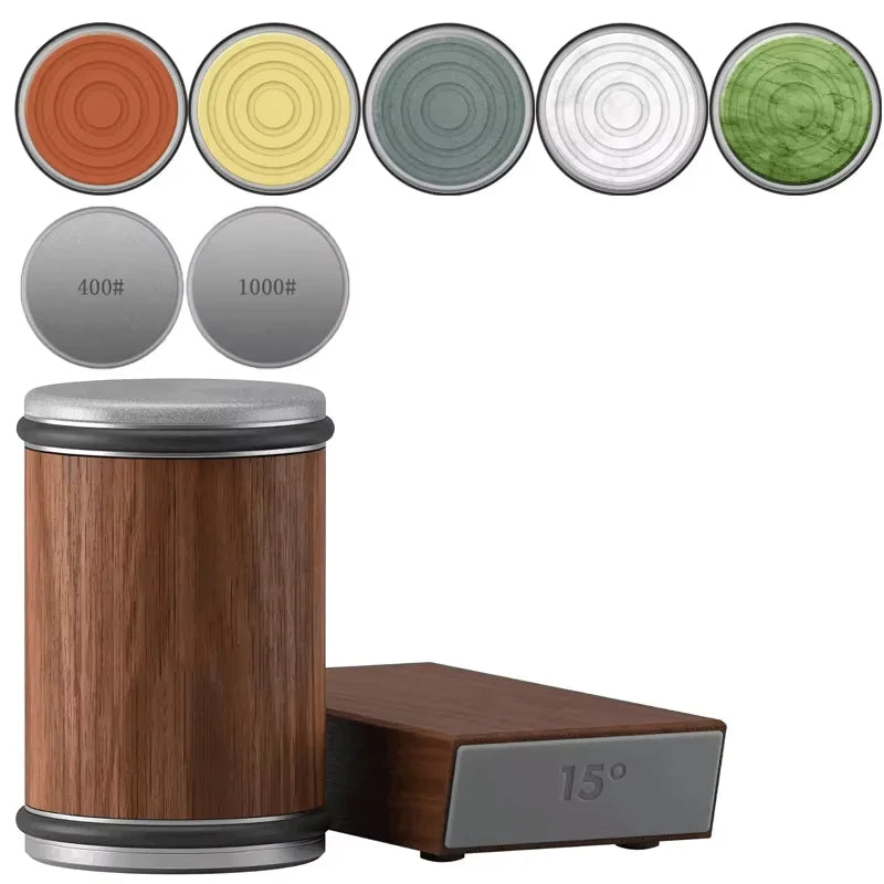 Pouring Rolling Knife Sharpener sapele Magnetic Holder Whetstone Sharpening Stone Kit 15 and 20 Degrees Angle Roller Accessory