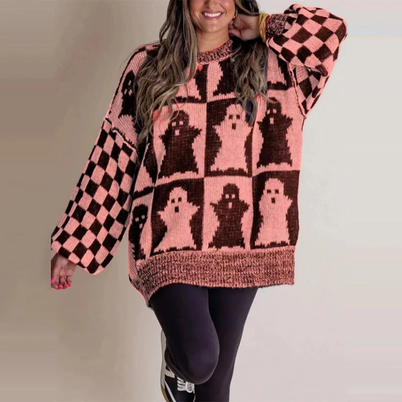 Halloween Knitted Sweaters Women 2025 Autumn Gothic Pumpkin Print Streetwear Harajuku Winter Warm Loose Fashion Casual Pullovers