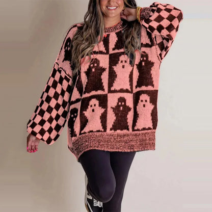 Halloween Knitted Sweaters Women 2025 Autumn Gothic Pumpkin Print Streetwear Harajuku Winter Warm Loose Fashion Casual Pullovers