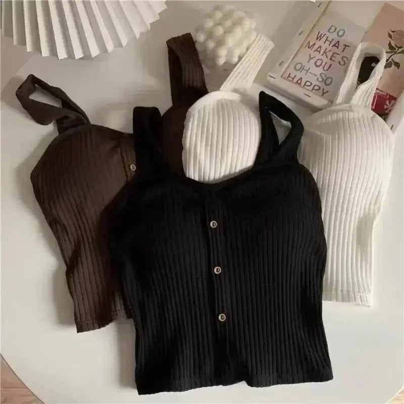 Stylish Women's Summer Crop Top with Built-In Bra Pads