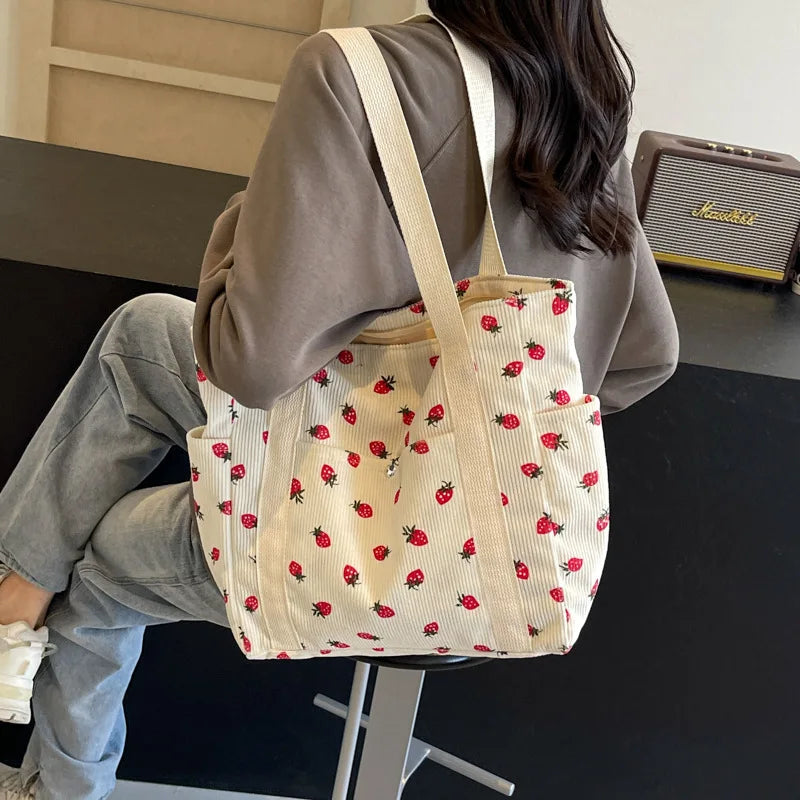 Bolso de mano Xajzpa Fresh Sweet Girl, a la moda, de pana de alta gama con estampado, bolso de hombro informal para compras, para ir al trabajo, bolso de mujer debajo del brazo