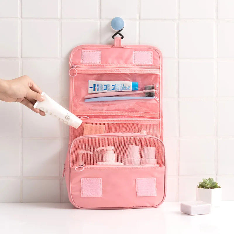 Bolsa de almacenamiento de viaje multifuncional, bolsa de maquillaje de doble capa de mano para mujer, bolsa de aseo de viaje para hombre