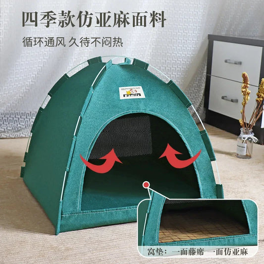 Pet Tent Bed Removable Cat Sofa Basket Canvas Semi-enclosed Cat House Dog Cave Hut Cat Sleeping Bed for Room Decor Pet Supplies