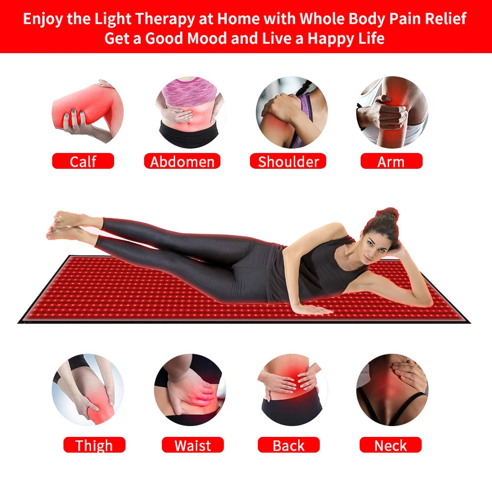 Manta de luz roja de cuerpo entero de 63" x 23.6", 945 cuentas LED de 660 nm y 850 nm, manta de luz roja, almohadilla de relajación LED de cuerpo entero