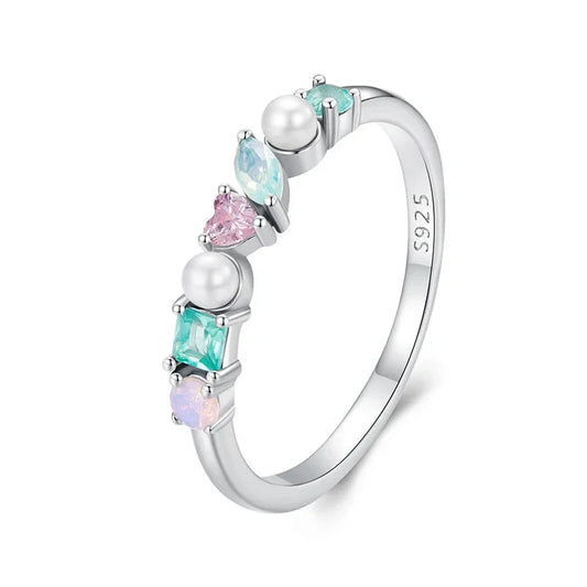 925 Silver Multi Color Stone Hoop Earrings Opal Pearl Rainbow Finger Ring