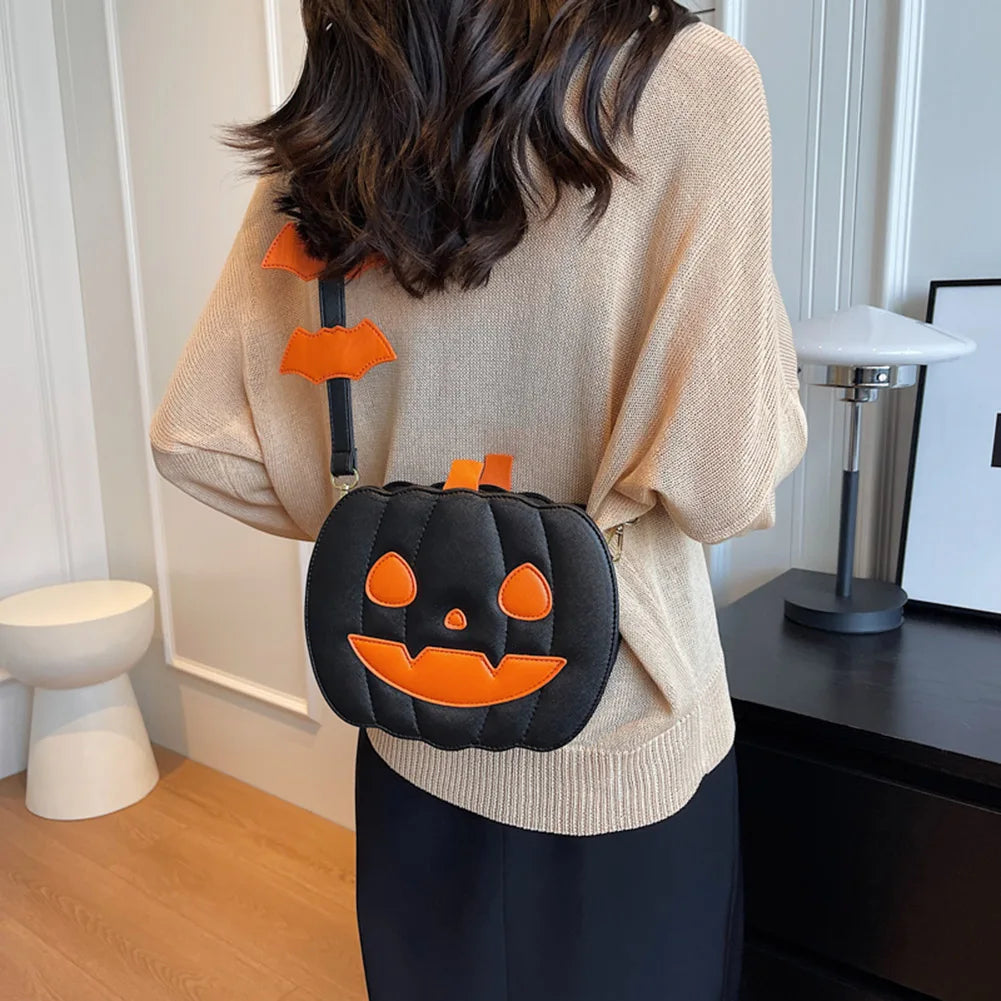 Women's bag Pumpkin Crossbody Bag shoulder bag PU Leather Novelty Pumpkin Purse with Zipper Adjustable Strap Halloween Funny Bag