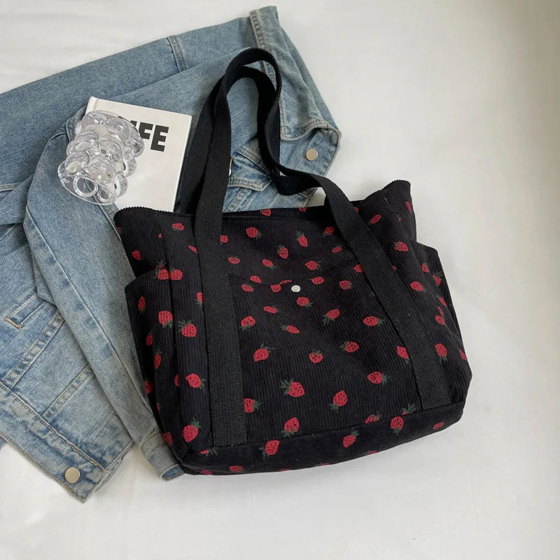 Bolso de mano Xajzpa Fresh Sweet Girl, a la moda, de pana de alta gama con estampado, bolso de hombro informal para compras, para ir al trabajo, bolso de mujer debajo del brazo