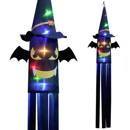 Halloween Hanging Decoration Witch Hats LED Black Light up Witch Hats for Indoor Outdoor Yard Garden Porch Halloween Decorations