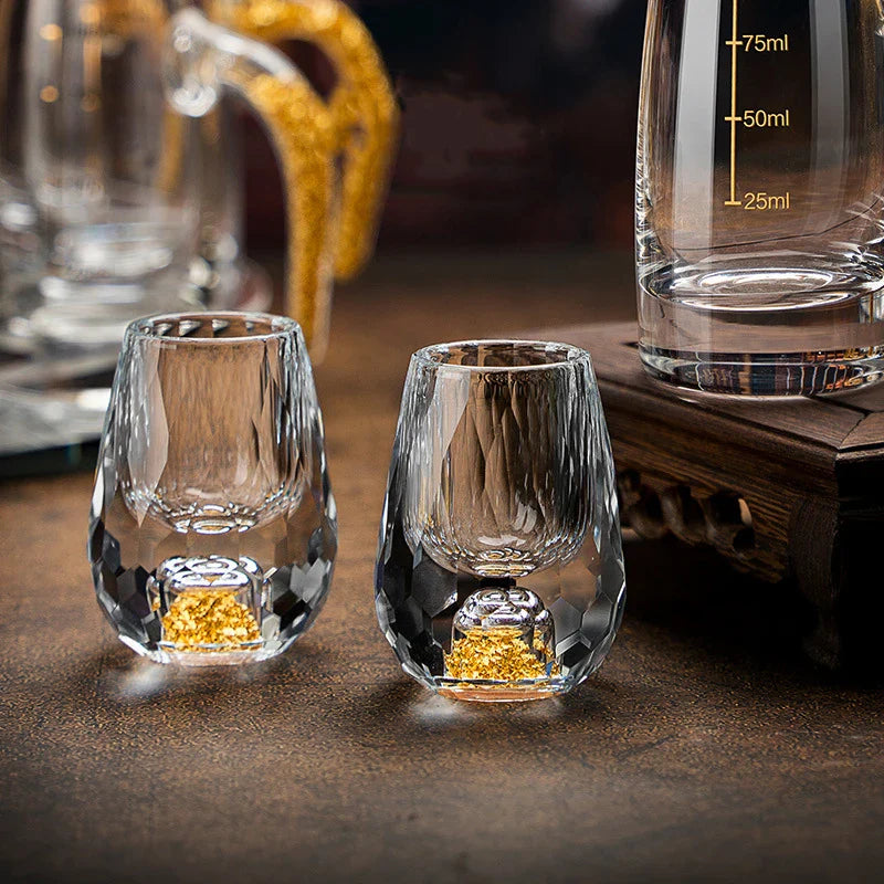 Luxury Crystal Glass Vodka Sake Liqueur Gold Foil Glass Beautifu Store