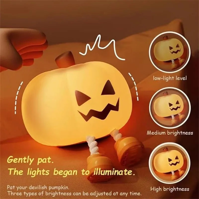 Halloween Pumpkin Night Lights Cute Soft Silicone Safe Lamp Decorations Timing Dimmable Bedside Decor Kids Baby Halloween Gifts