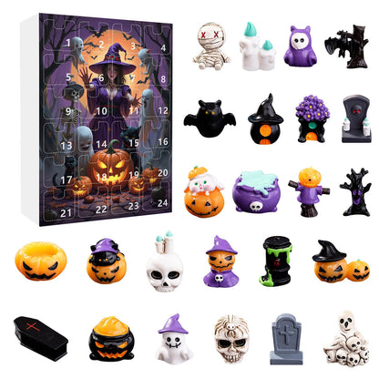 24Pcs Ghost Pumpkin Figurines Halloween Advent Calendar Box Resin Spooky Black Car Bat Ornaments Countdown Calendar Surprise Box