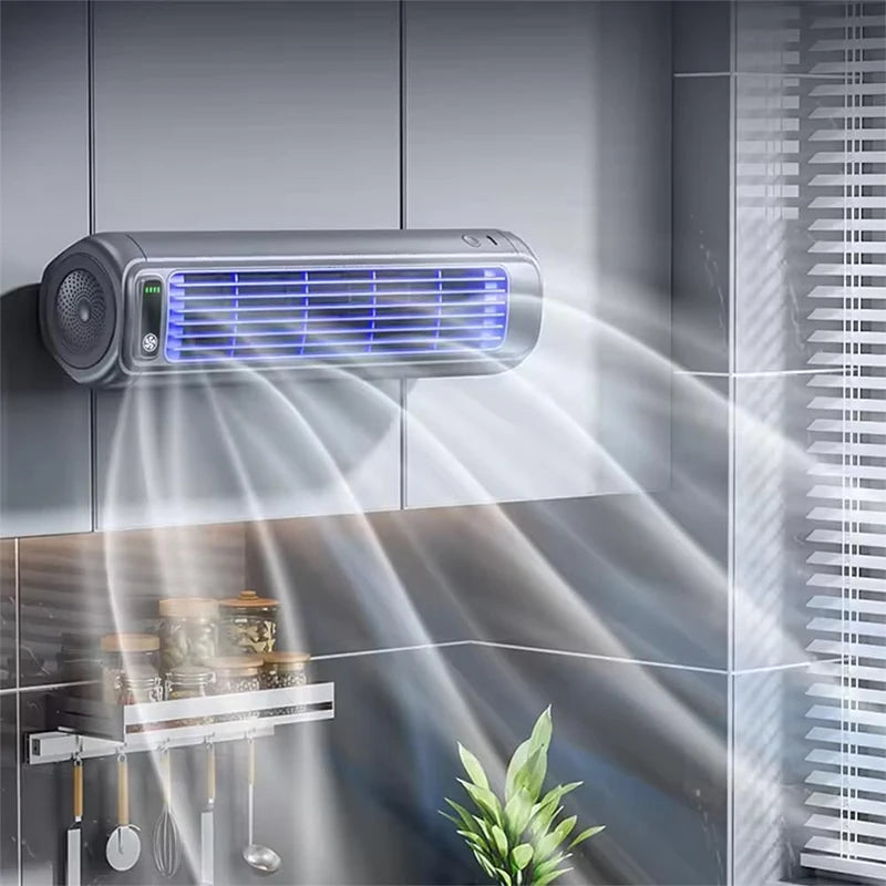 Ventilador de aire acondicionado montado en la pared Silencioso Recargable Cómodo Ventilador eléctrico de refrigeración para el hogar, la cocina, el baño, sin necesidad de taladrar