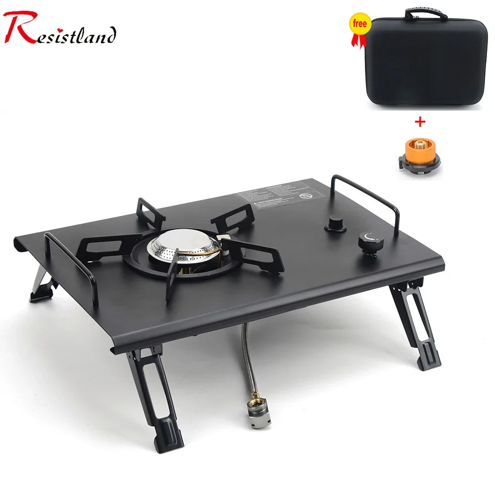 Portable IGT Wood Camping Table with Removable Gas Stove and BBQ Grill Stone's Store