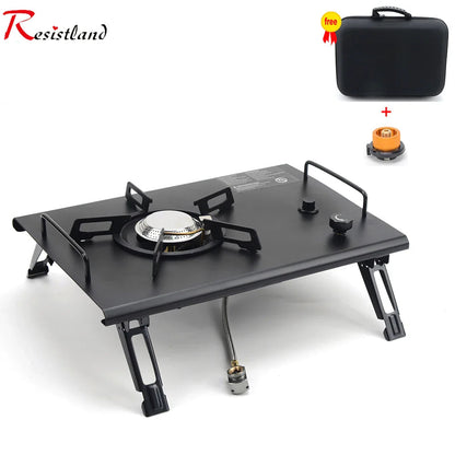 Portable IGT Wood Camping Table with Removable Gas Stove and BBQ Grill Stone's Store