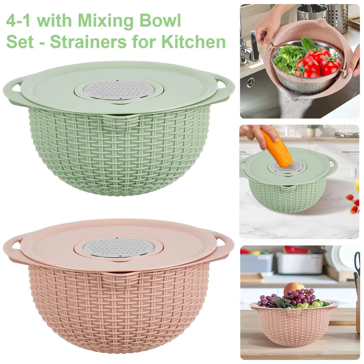 Kitchen Colander Set with Plastic Mixing Bowl 360°Rotating Food AliExpress