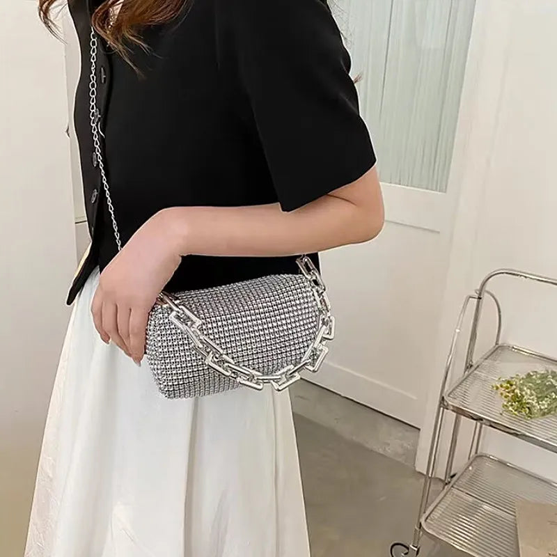 Allover Rhinestone Bucket Bag, Glitter Chain Prom Purse, Women's Mini Crossbody Bag (6.3*3.54) Inch Stone's Store