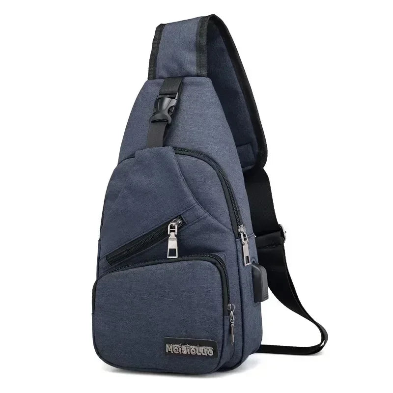 Men's Shoulder Bag Waterproof USB Oxford Crossbody Bag Sling Multifunction Short Travel Messenger Chest Pack for Male Handbags