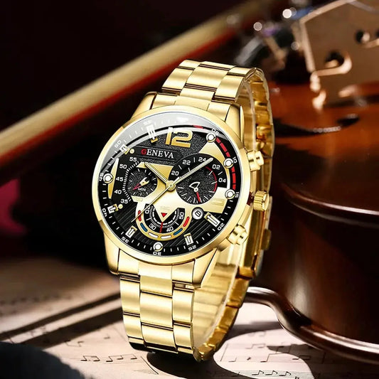 Fashion Mens Stainless Steel Watches Luxury Quartz Wristwatch Calendar