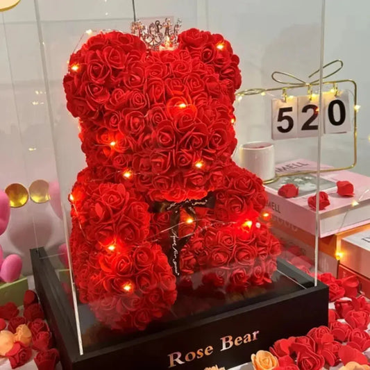 Artificial Flower Eternal Rose Teddy Bear for Mom Mother's Day