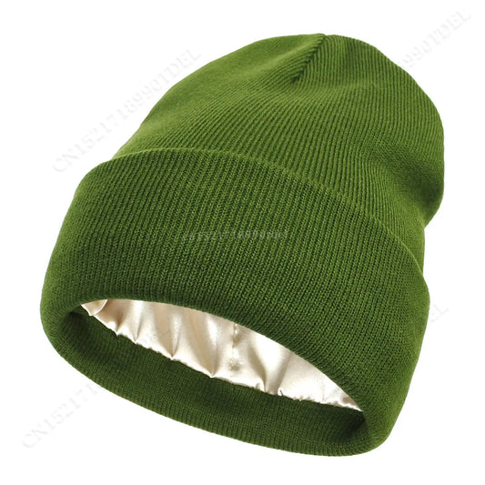 Unisex Satin Lined Anti Static Beanie Hat For Women Winter Silk Lining