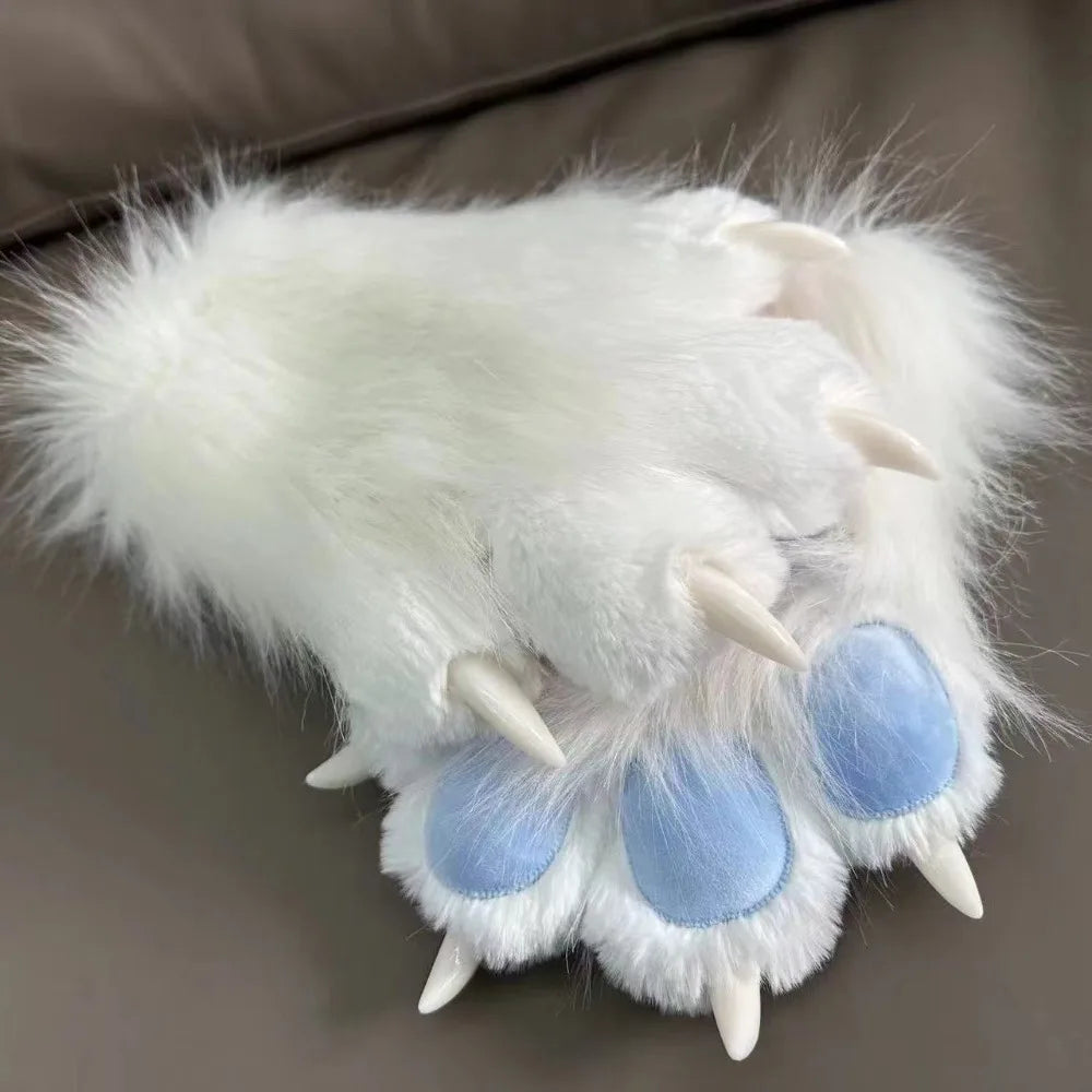 Guantes Kawaii de dibujos animados para disfraz, peludos, de piel, Kigurumi, de felpa, con patas de gato, guantes gruesos y cálidos con garras de gato, regalos