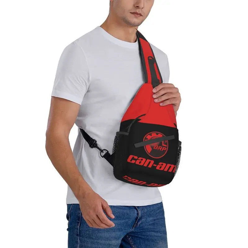 Bolso cruzado de pecho rojo y negro, duradero con correa ajustable y alta capacidad de almacenamiento