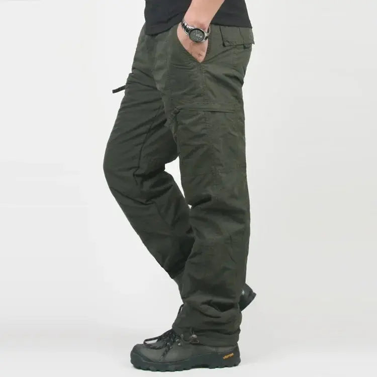 Winter Men Thick Fleece Thermal Multi-pocket Straight Cargo Pants AliExpress