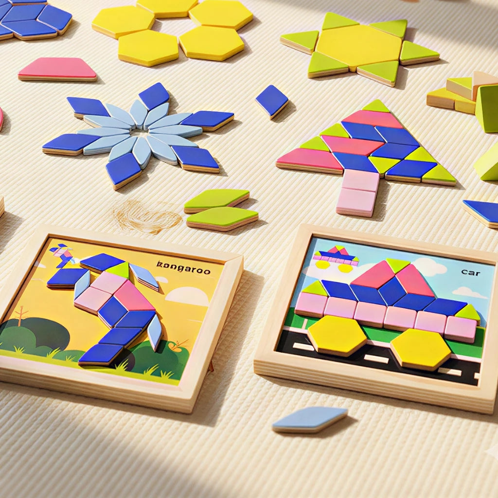 BrainShape Tangram Box Wooden Puzzles For Kids 150 Challenge Cards
