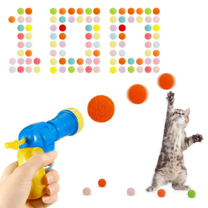 Cat Toy Balls,1 Cat Ball Launcher and 100Pcs 1.2inch Cat Pom Pom Balls