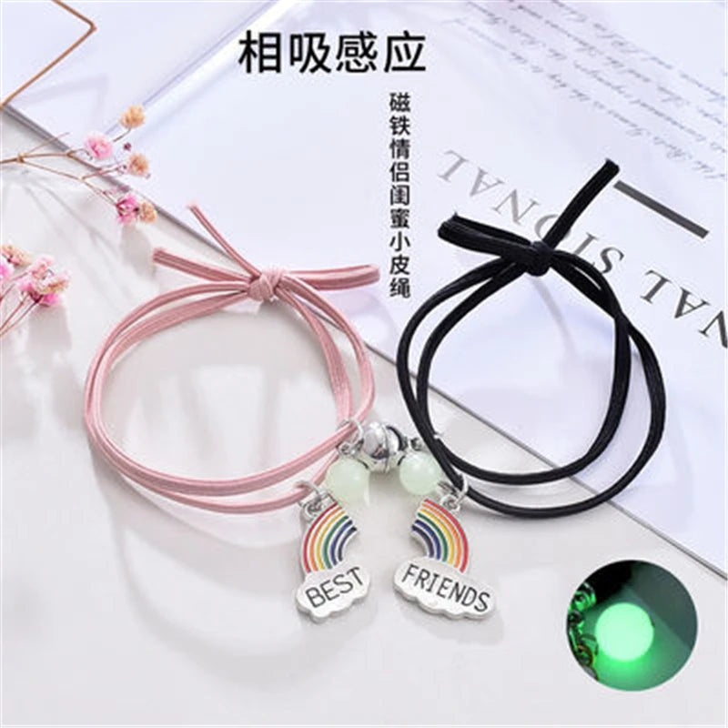 Luminous Beads Star Couple Bracelets For Women Men Charm Cat Flower Heart Key Lock Cross Matching Bracelets dropshipping-A Store