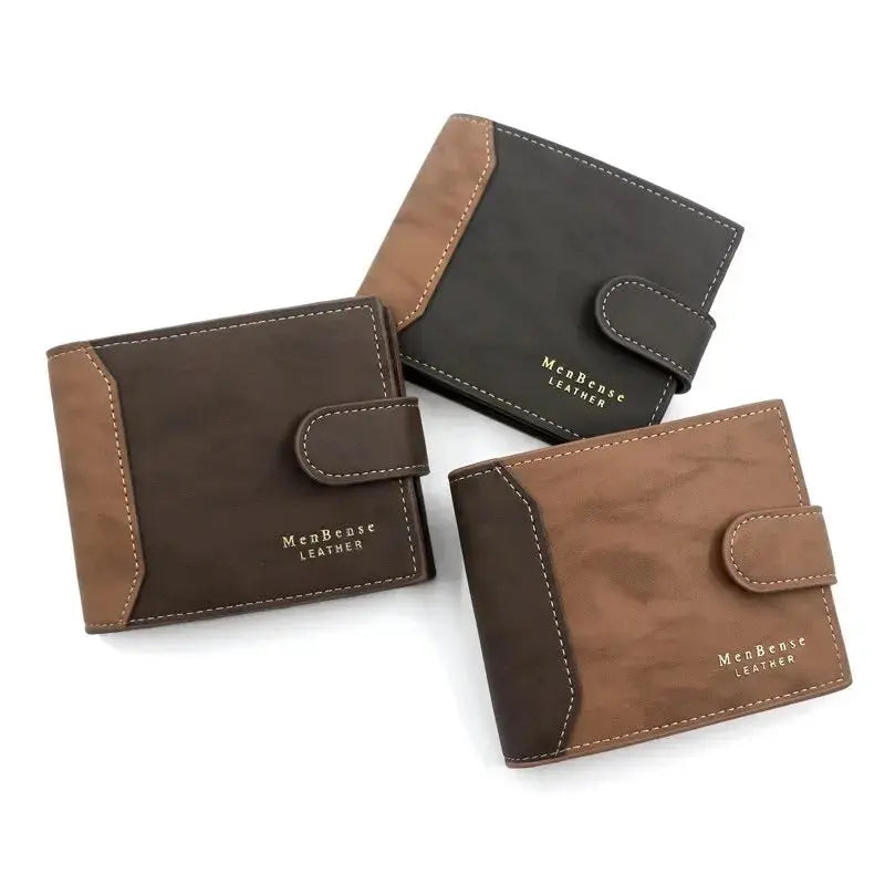 Billetera para hombre con cierre de broche Tarjetero de negocios Estuche Monedero corto para hombre de PU